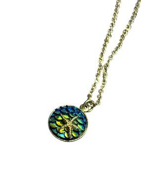 Claire's Mermaid Scales Starfish Round Pendant Necklace Goldtone 16 - 19 inches